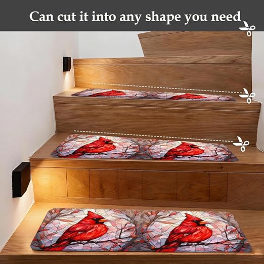 Animal Abstract Bird Stair Treads for Wooden Steps Indoor Washable Staircase Carpet 10PCS 30"x7.8" Stair Step Treads Non-Slip Staircase Covers Peel and Stick Safety Mat for Kids Elders Pets