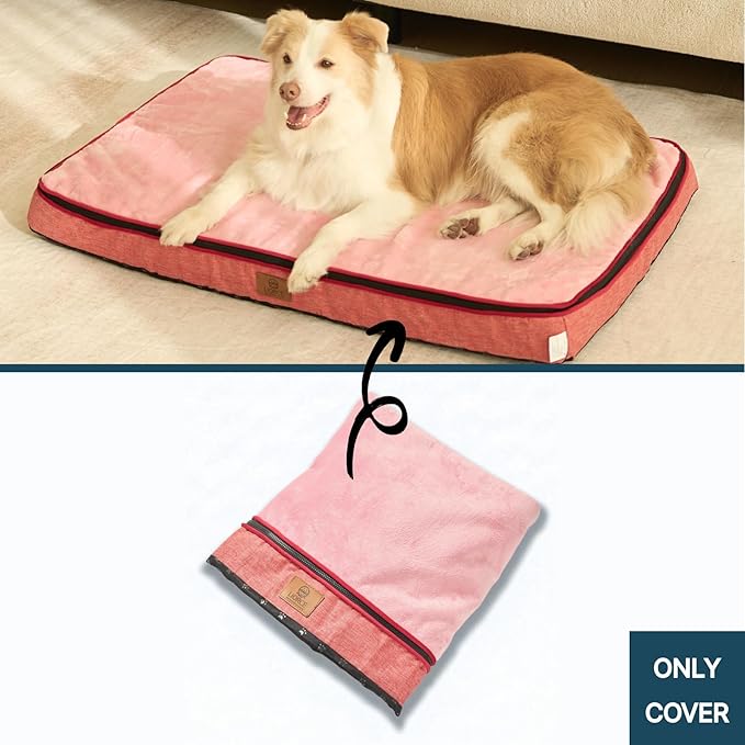 LIROCE Washable Dog Bed Cover Replacement, XL Wrap-Around Zipper Cover for Orthopedic Memory Faom Dog Bed (41x27x4 inches), Pink