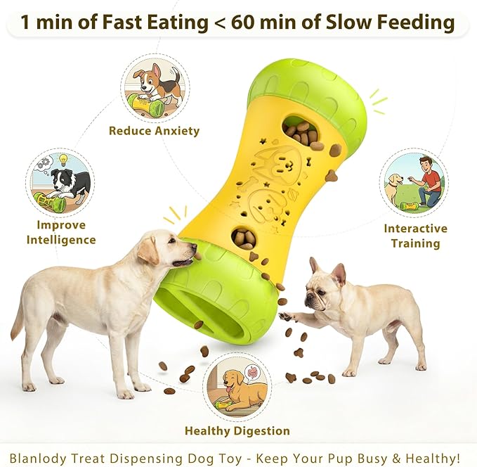 Treat Dispensing Dog Toy, Dog Puzzle Toys for Small Medium Large Dogs, Mental Stimulating Stepless Adjustable Slow Feeder, Boredom Relief Interactive Puppy Enrichment to Keep Them Busy Yellow Gift