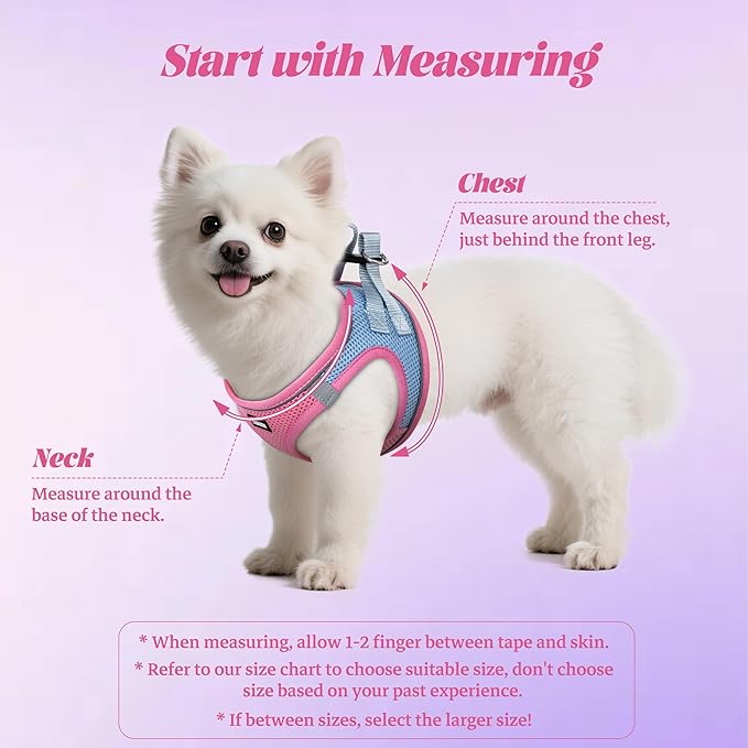 YIMEIS Dog Harness and Leash Set, No Pull Soft Mesh Pet Harness, Reflective Adjustable Puppy Vest for Small Medium Large Dogs, Cats (Pinkblue, Medium (Pack of 1))