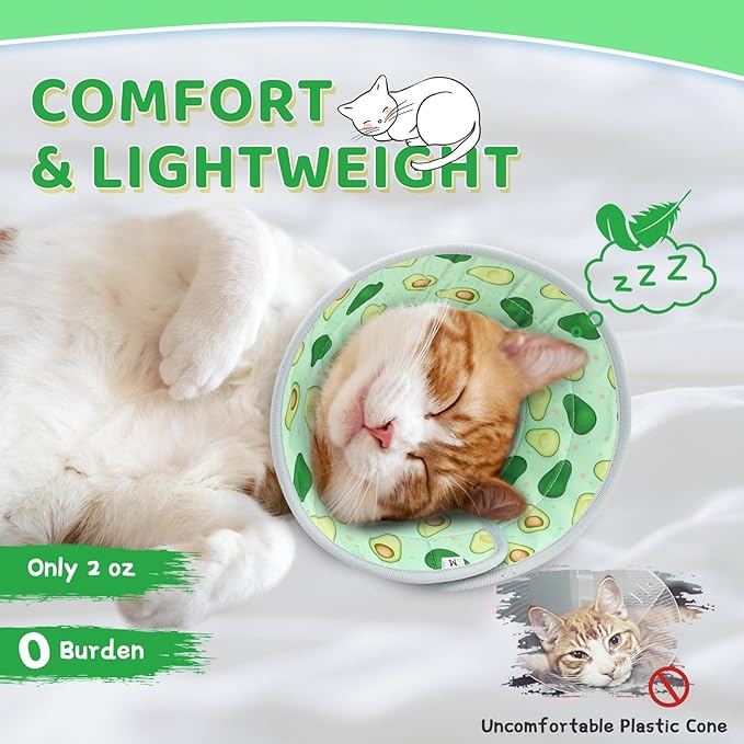 Cat Cone Collar Soft to Stop Licking, Adjustable, Foldable Lightweight Kitten Cones After Surgery Recovery for Cats & Kittens, Cat Cone Alternative, Easy Eating (Avocado Green, M)