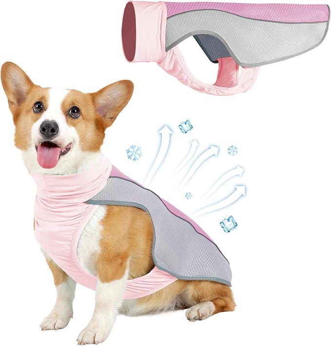 Dog Cooling Vest for Summer, Breathable Mesh Cooling Shirt Jacket for Dogs Summer Heat Relief, Lightweight Cooling Dog Harness Pet Cooler Suit for Outdoor Hiking Walking Hot Weather(Pink XL)