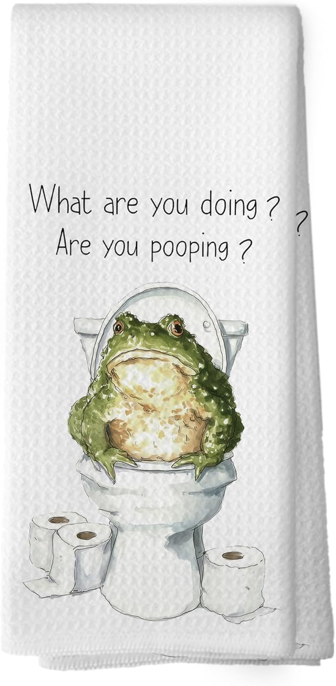 Frog Bathroom Hand Towels, Frog Lovers Gifts for Women Hand Towel for Bathroom Decor, Funny Humorous are You Pooping Decorative Towels for Washroom Toilet 16x24 Inch