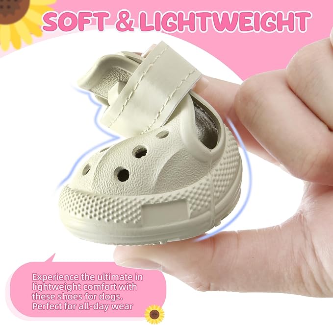 Lukovee Dog Shoes for Hot Pavement - Breathable Non Slip Dog Sandals with Reflective Stripes, Easy ON & Off, Easy-Clean Summer Outdoor Pet Boots for Small Medium Large Dogs (White, Size 7)