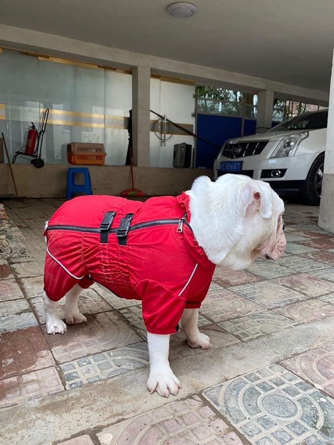 Lovelonglong Waterproof Dog Raincoat – 4-Leg Full Body Dog Rain Suit with Reflective Strips & Leash Opening, Outdoor Dog Jacket for Rainy Weather
