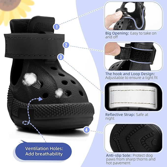 Lukovee Dog Shoes for Hot Pavement - Breathable Non Slip Dog Sandals with Reflective Stripes, Easy ON & Off, Easy-Clean Summer Outdoor Pet Boots for Small Medium Large Dogs (Black, Size 9)