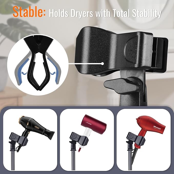INNOLIFE 59 inch Hands Free Hair Dryer Stand Holder - Adjustable Height & Rotatable Floor Blow Dryer Stand for Salon and Home Use