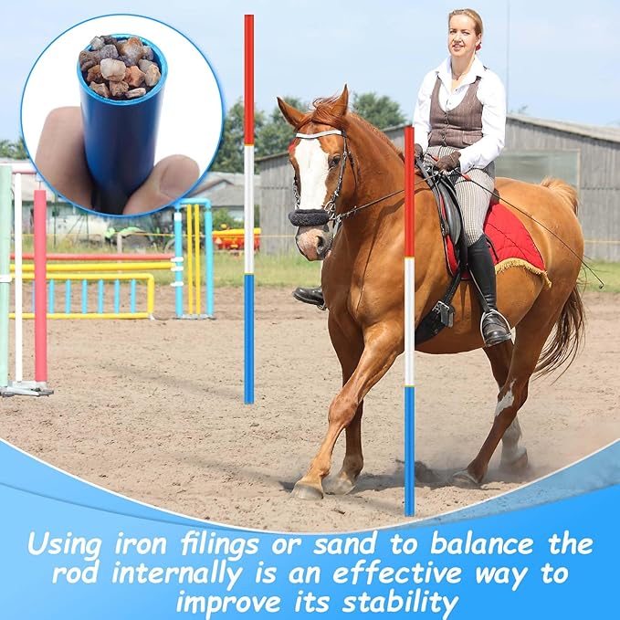 6 Pcs 6FT Pole Bending Poles for Horses | Horse Training Equipment with Round Base | Adjustable Gear for Horse Agility, Equestrian Sports, Soccer Drills, Football Practice & Dog Obstacle Courses