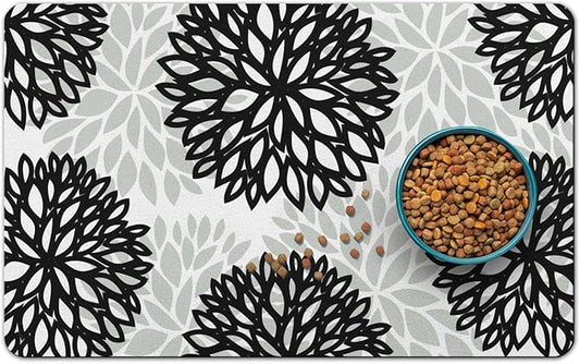Dog Food Mats for Floors, Absorbent and Quick-Drying Pet Cat Food Mat,Anti-Fouling and Easy-to-Clean Pet Feeding Mat,Dog Bowl Mat for Messy Drinking Water Bowls.12x20, Bohemia Dahlia Floral Style