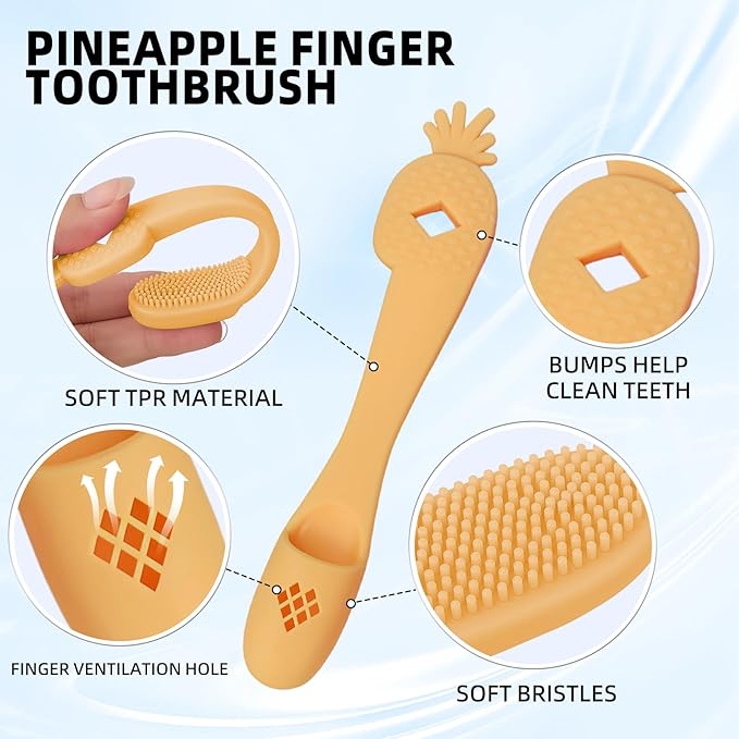 Yellow Pineapple-Shaped Dog Finger Toothbrush Soft TPR Anti-Slip Dog Finger Toothbrush Cover Cat Fingerbrush Tooth Cleaning Tool Pet Dental Care Toothbrush for Dogs and Cats 5.98in/15.2cm