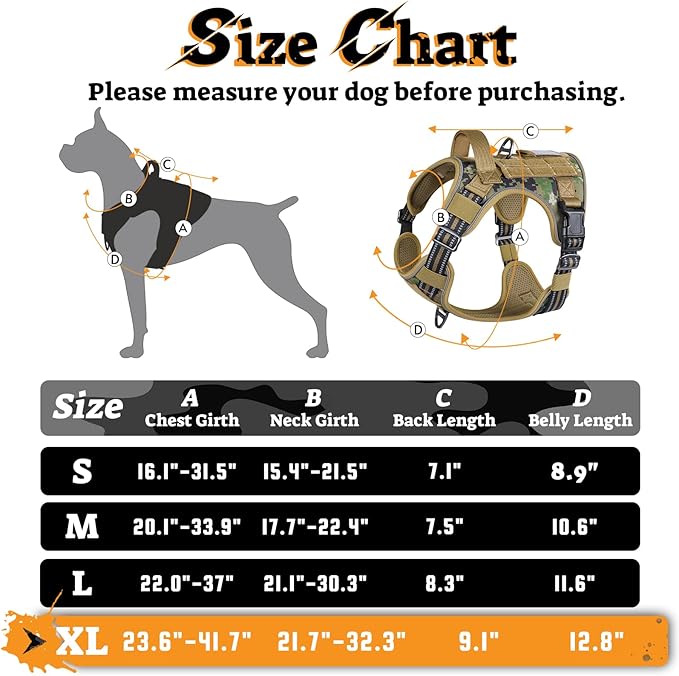 rabbitgoo Tactical Dog Harness for Large Dogs No Pull Adjustable Military Vest with Handle MOLLE Reflective Heavy Duty Dog Vest for Walking Training Hunting Outdoor Medium Size Dog Brown Camo XL