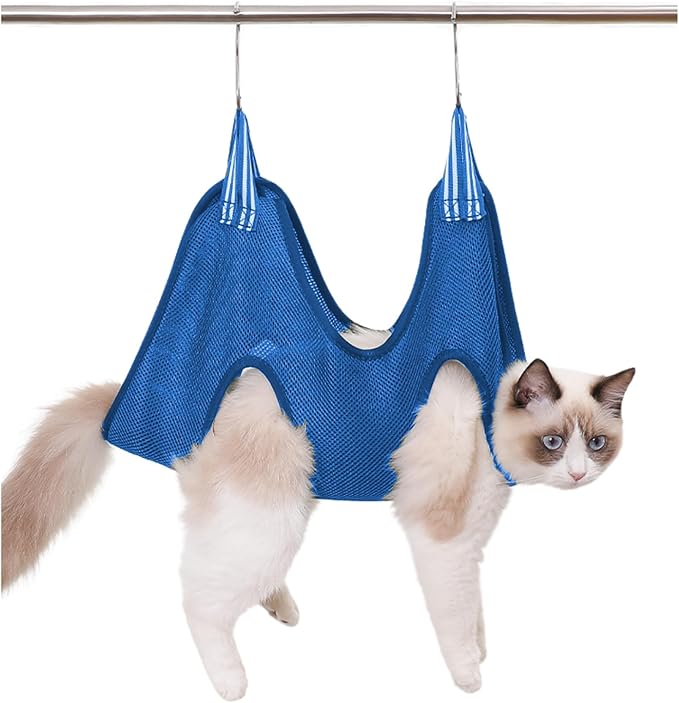 Cat Grooming Hammock Harness for Small Dogs,Pet Hammock Restraint Bag for Bathing Nail Trimming Ear Eye Claw Care_M(Blue), Medium