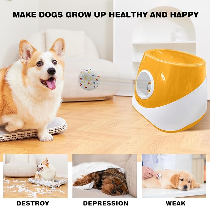 Automatic Ball Launcher for Dogs with 3 Tennis Balls - Interactive Dog Toy with 3 Adjustable Distances, Rechargeable Ball Thrower for Small & Medium Dogs, Indoor Outdoor Fetch Machine for Pet Exercise