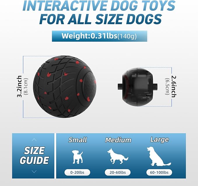 HETOO Interactive Dog Ball: Interactive Toys for Large Dogs- Moving Bouncing Smart Dog Toy Balls - ETPU Ball for Aggressive Chewers Small Medium Large Dogs to Keep Them Busy, Black