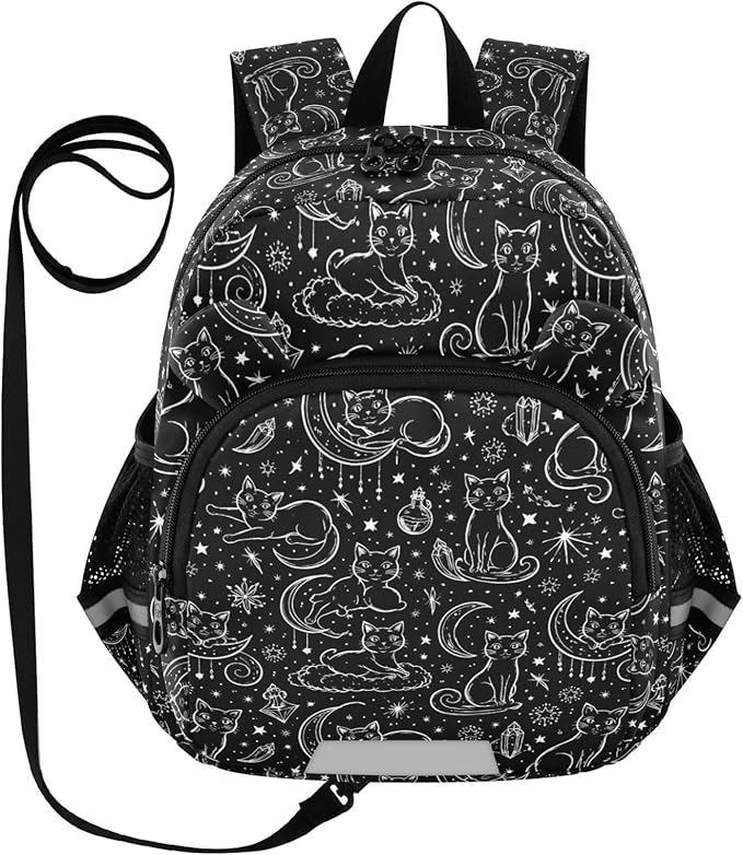 Cats Black White Toddler Backpack with Leash, Cute Preschool Backpack Baby Harness Bookbag, 10L