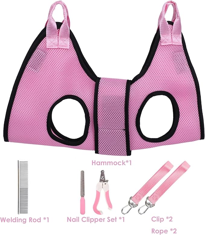 Dog Grooming Hammock, Helpful Hammock for Nail Trim, Restraint Sling for Nail Clipping, Grooming Hammock for Dog Pet to Nail Trimming (Pink, L)