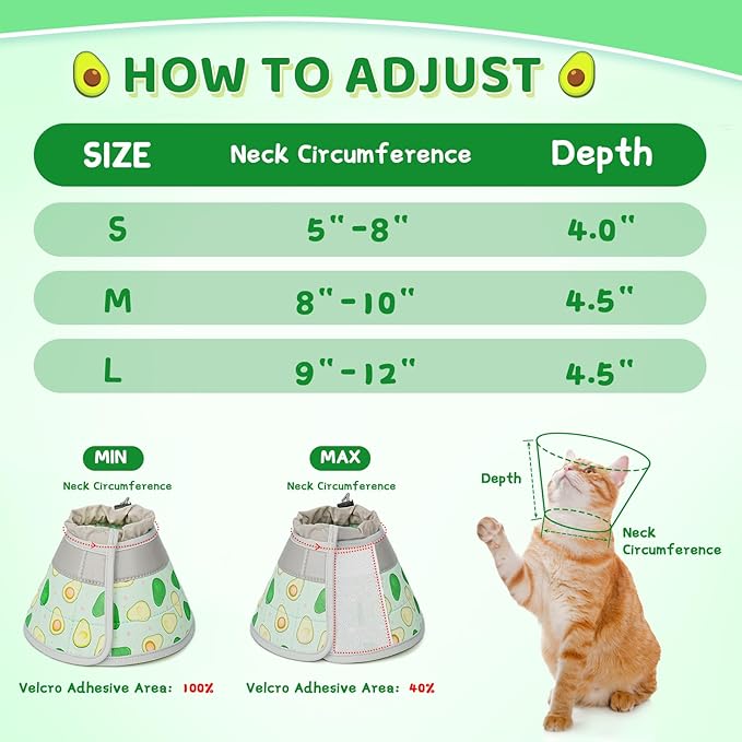 Cat Cone Collar Soft to Stop Licking, Adjustable, Foldable Lightweight Kitten Cones After Surgery Recovery for Cats & Kittens, Cat Cone Alternative, Easy Eating (Avocado Green, M)