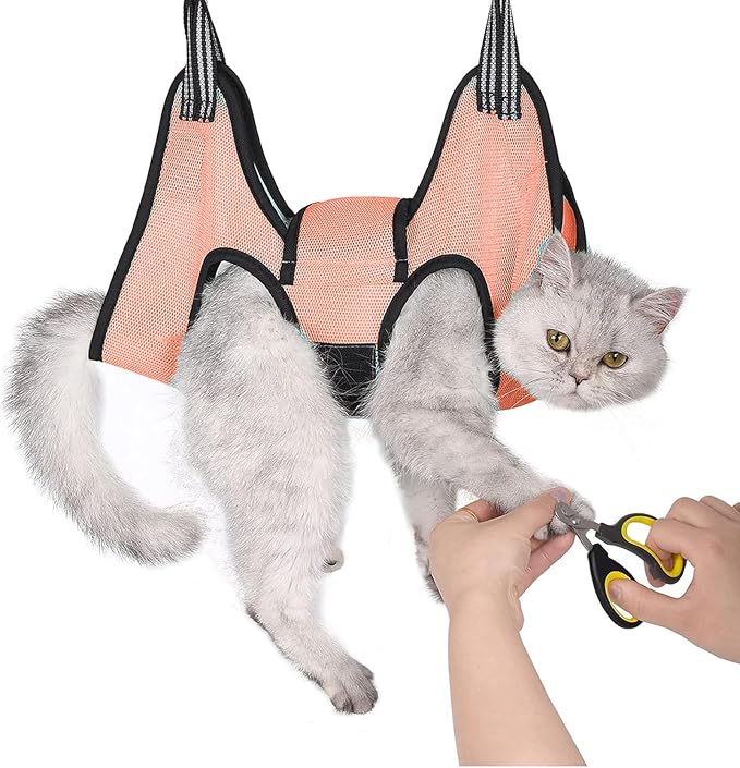 Dog Grooming Hammock, Cat Hanging Harness for Nail Trimming with Nail Clippers, Dog Sling for Nail Clipping, Grooming Harness for Dogs at Home (Orange, m)