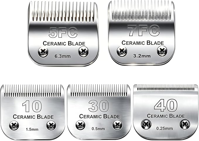 Dog Grooming Clipper Replacement Blades Compatible with Andis Pet Clipper/Oster A5/Wahl KM Series Dog Clipper,Ceramic Blade & Stainless Steel Blade(10+30+40+5FC+7FC)