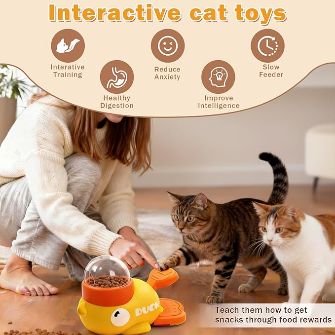 Duck Shape Dog Treat Dispenser - Interactive Dog Toys for Mental Stimulation, Slow Feeder Puzzle Toy for Small Medium Dogs & Cats, IQ Training Food Dispenser to Reduce Bloating & Boredom (Yellow)