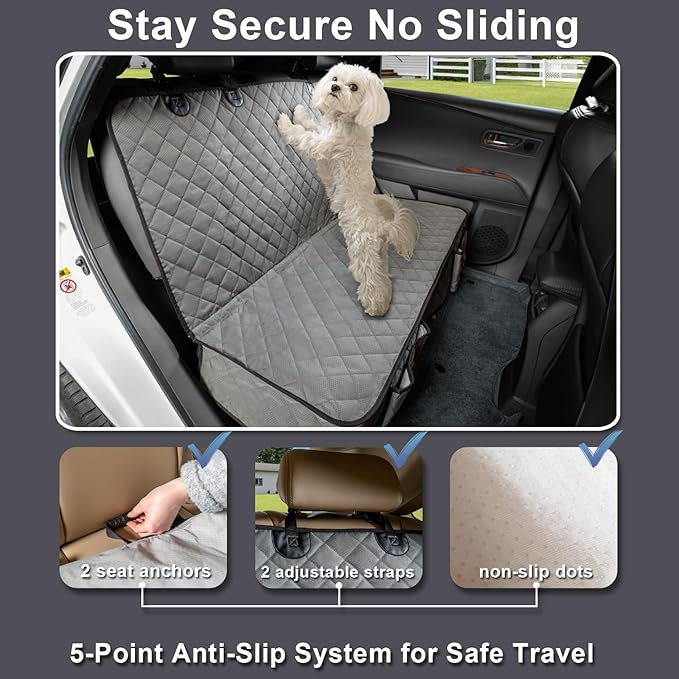 Dog Car Seat Cover for Back Seat, Waterproof and Non-Slip, Heavy-Duty Pet Seat Protector with Full Protection for Rear Bench on Cars SUVs Small Trucks (Grey, Standard Back)