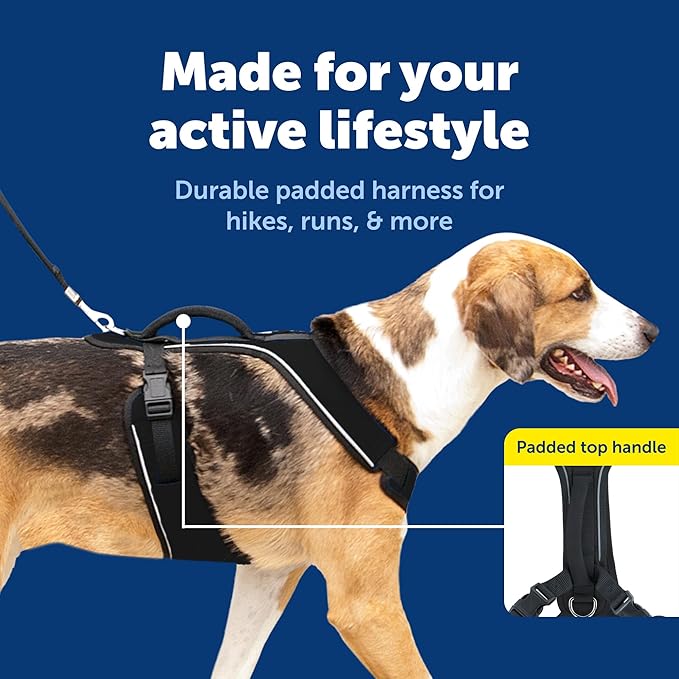 PetSafe EasySport Dog Harness Adjustable, Padded Dog Harness with Control Handle and Reflective Piping Large, Black