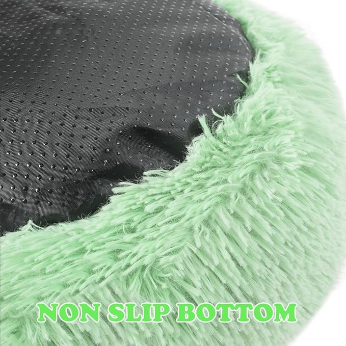 otoez Kitten & Puppy Extra Small XS Round Dog & Cat Anti Anxiety Plush Pet Calming Donut Bed with Non-Slip Waterproof Bottom, Washable (15.7", Green)