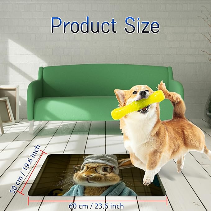 Dog Food Mat, 19.6" x 23.6" Absorbent Pet Feeding Mat for Food and Water, Waterproof Diatom Mud Pet Placemat with Non-Slip Rubber Backing, Easy Clean Cat Bowl Mat for Floors - Glasses Rabbit