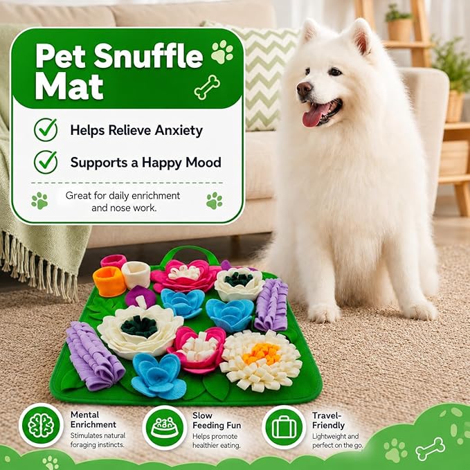 Snuffle Mat for Dogs Sniffing Feeding Mat for Small and Medium Breed Dogs and Cats Non-Slip/Portable/Durable Interactive Puzzle Pet Puppies Toys Encourages Natural Foraging Skills