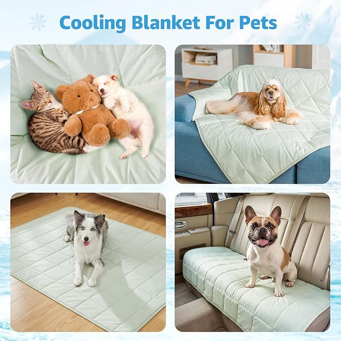 PICK FOR LIFE Cooling Blanket for Dogs, 0.4 Q-MAX Pets Cooling Comforter Throw for Bed Cover, Summer Blanket for Large Dogs Washable, Soft Lightweight Cold Mats for Pet Hot Weather (30"×40"/Green)