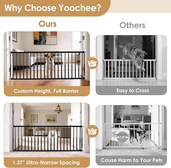 14''-19.5'' Height Adjustable Dog Gate, Extra Wide 18.1"-53" All Metal Short Dog Gate to Step Over, Pressure Mount Small Pet Puppy Gate for Stairs & Doorways(Black)