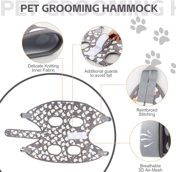 ATESON Dog Grooming Hammock Harness for Small Cats Dogs, Dog Grooming Sling for Cutting Nails, Pet Grooming Harness Hanging Holder Hanger for Nail Trimming with Nail Clippers, Nail File