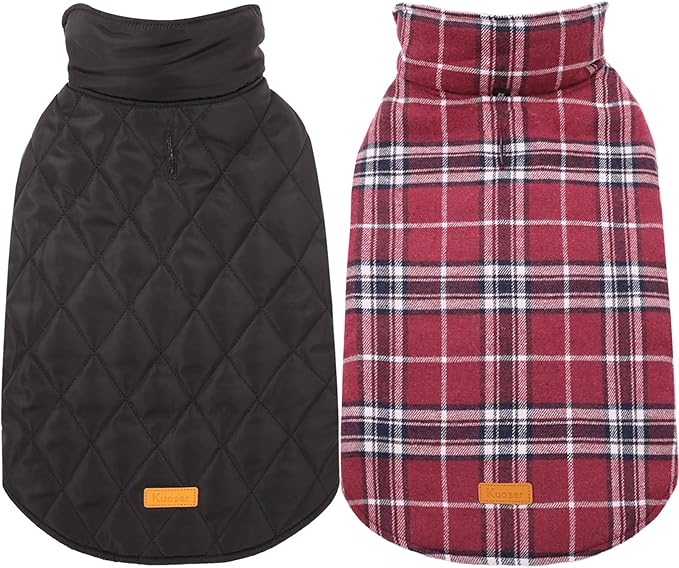 Kuoser Warm Dog Coat, Waterproof Dog Jacket for Extra Large Dogs, Adjustable Durable XXL Doggie Winter Coat Reversible Puppy Cold Weather Apparel from Small to Large Breed, Red XXL