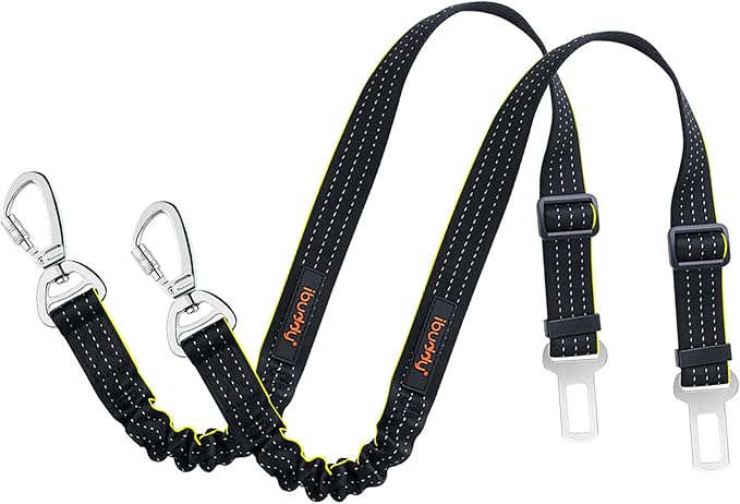 Dog Seat Belts for Cars of Small/Medium/Large Dogs,Adjustable Pet Seat Belt for Dog Harness with Dual Safe Bolt Hook and Elastic Durable Nylon Dog Safety Belt for Car