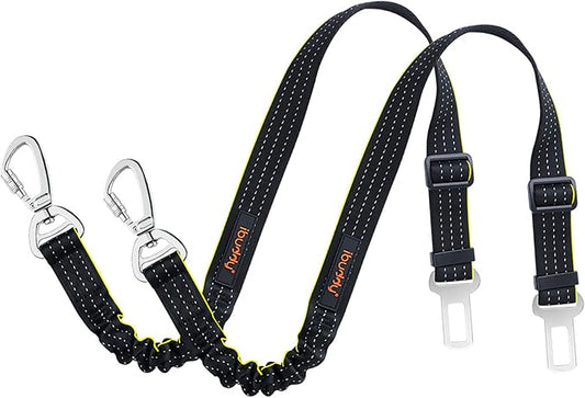 Dog Seat Belts for Cars of Small/Medium/Large Dogs,Adjustable Pet Seat Belt for Dog Harness with Dual Safe Bolt Hook and Elastic Durable Nylon Dog Safety Belt for Car