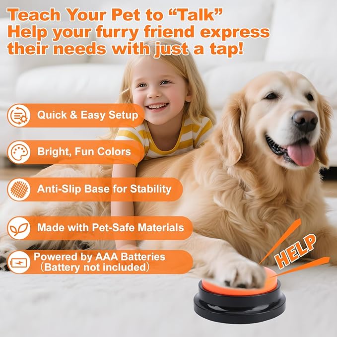 Dog Buttons for Communication,8Pcs 8 Color Talking Button Set with 30s Recordable Voice Pet Training Buzzers with 2 Mats & 2 Stickers, Talking Buttons for Dogs & Cats (Batteries Not Included)