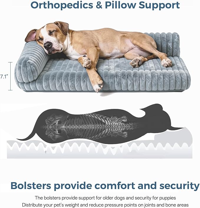 Orthopedic Dog Bed for Large Dogs with Washable Dog Bed Cover, Oeko‑TEX Certified Memory Foam Dogs Bed with Sides L-Shaped, Removable Cover, Pet Couch Bed Non-Slip, XL Dog Bed 39.4"×29.5", Grey