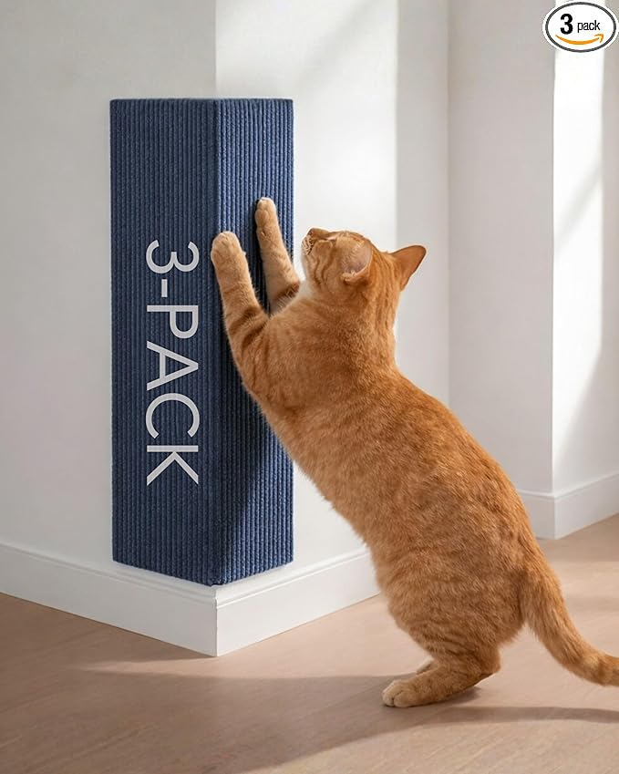 Corner & Wall Cat Scratch Mat, Self-Adhesive Trimmable Cat Scratcher, Wall Mounted Scratching Pad for Indoor Cats, Sofa Furniture Protector, Cat Post Cover Replacement (Blue, 23.6''x11.8'', 3-Pack)