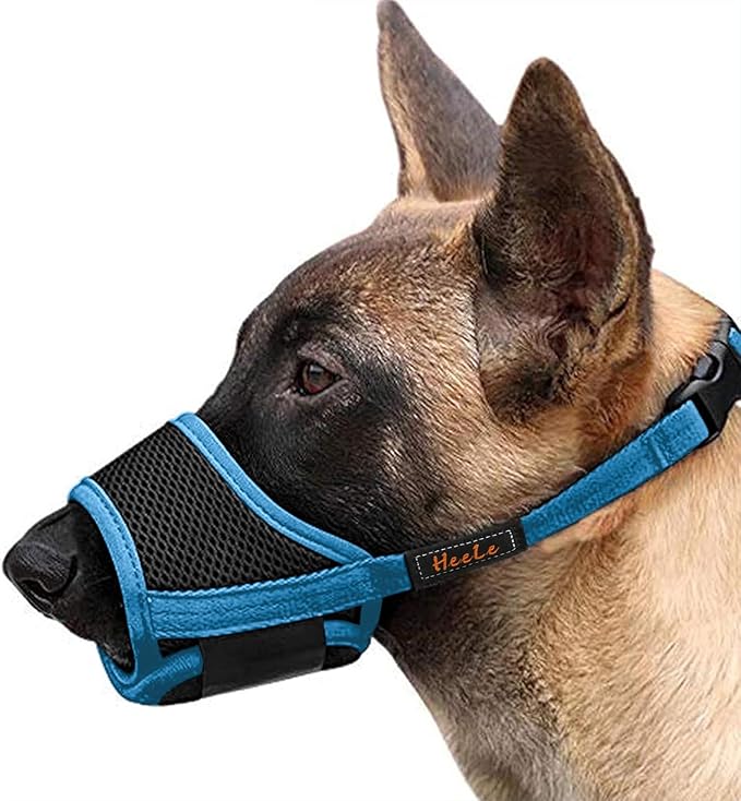 HEELE Dog Muzzle,Soft Nylon Muzzle Anti Biting Barking Chewing,Air Mesh Breathable Drinkable Adjustable Loop Pets Muzzle for Small Medium Large Dogs (Sky Blue, S)