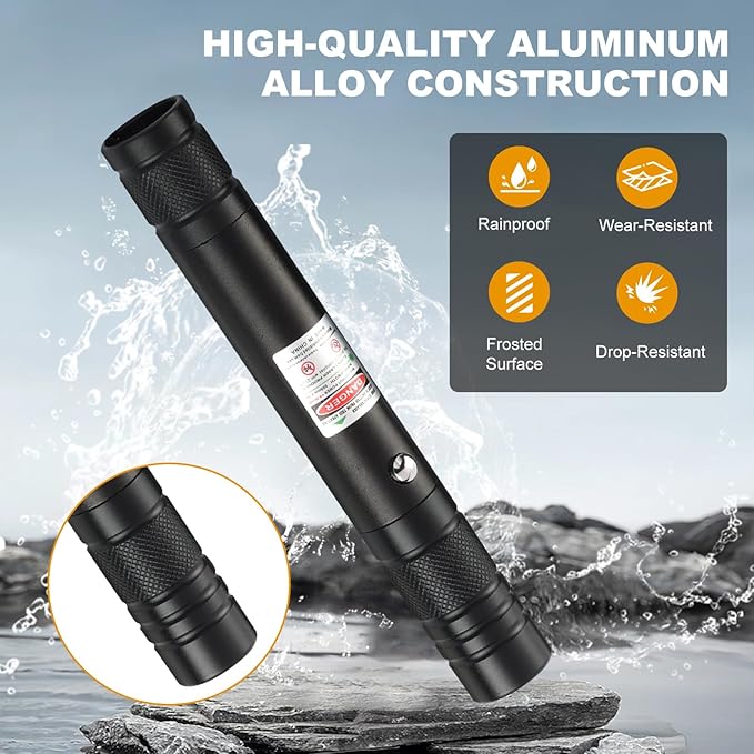 High Power Green Laser Pointer with Removable Star Cap, Long Range Single Pinpoint Mode, Built-in USB Rechargeable Lazer for Astronomy, Hiking, Presentations and Interactive Cat Toy