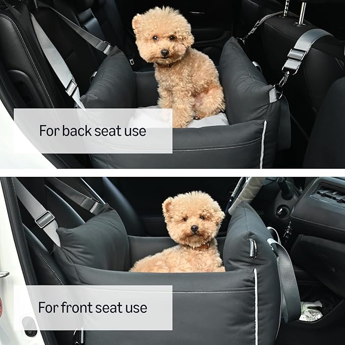 Amazon Basics Dog Car Seat, Pet Booster for Small-Medium Dogs with Leash & Washable Cover, Black