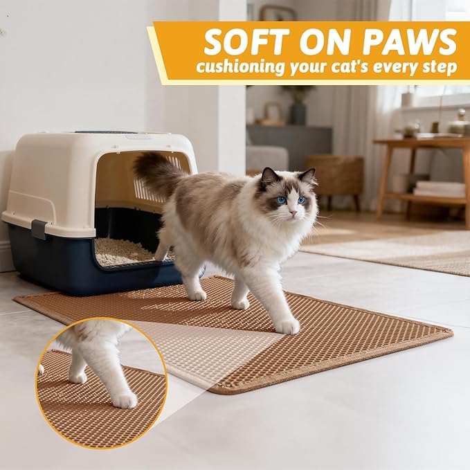 Pieviev Cat Litter Mat Double Layer Waterproof Urine Proof Trapping Mat 1 Pack (30''X24'', Brown)