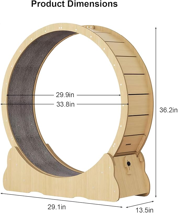 Cat Exercise Wheel for Indoor Cats, 36" Cat Treadmill Wheel with Detachable Carpeted Runway, Natural Solid Wood Sturdy Running Wheel for Running/Training/Walking, Suitable for Most Cats