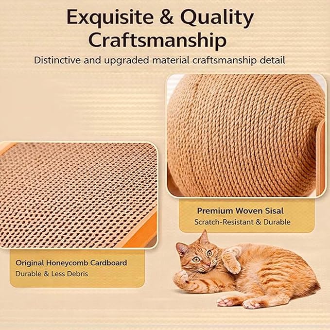 Cat Scratching Ball on Stand, Solid Wood Slanted Cat Scratching Board Design, 2-in-1 Interactive Cat Scratcher Toy with Arch Bridge and 360° Rotating Natural Sisal Ball for Indoor Cat Kittens (S)
