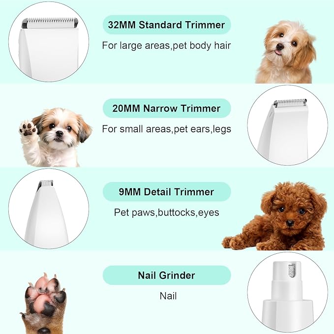 TBTeek Dog Grooming Clippers with LED Light,10-Level Speed 5-in-1 Cordless Dog Grooming Kit, Rechargeable Silent Dog Paw Trimmer Nail Clippers for Thick Hair Toenail Small Dog Pet 's feet