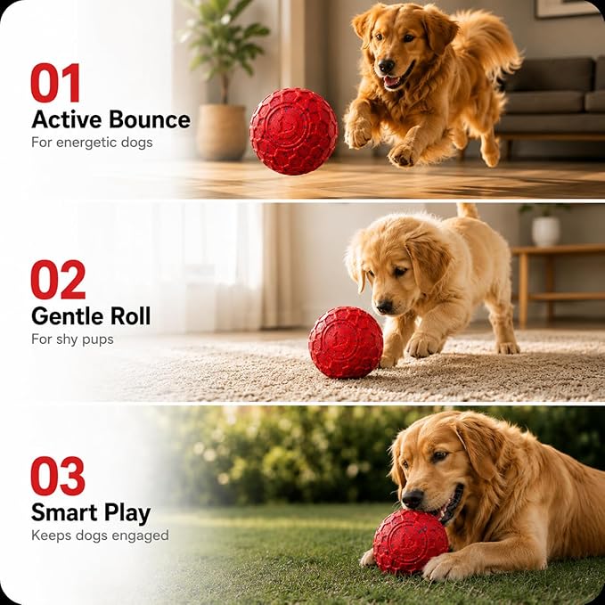 Interactive Dog Ball for Medium & Large Dogs, Automatic Moving Dog Toy with Motion Activation, USB Rechargeable Self Rolling Ball for Boredom Relief, Indoor Exercise & Independent Play