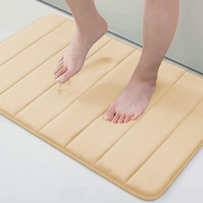Buganda Memory Foam Bath Mat, 24" x 16", Ultra Soft and Non-Slip Bathroom Rugs, Water Absorbent and Machine Washable Bath Rug for Bathroom, Shower, and Tub, Gold