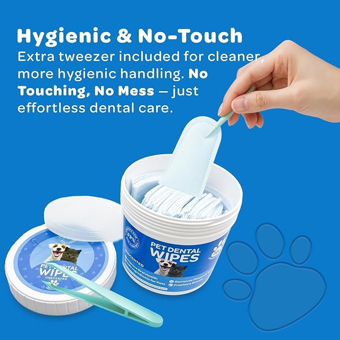 Pet Dog Teeth Cleaning Finger Wipe – 50-Count Disposable Teeth & Gum Cleaning Dental Wipes for Dogs & Cats, Embossed Finger Pads for Plaque & Tartar Removal, Breath Freshening, No-Rinse Oral Care