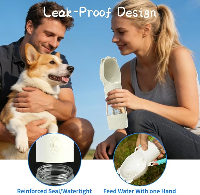 YFL Dog Water Bottle Portable with Food Container - 2 in 1 Leak Proof Drinking Cup and Food Container with Crossbody Strap, for Puppy Small Medium Dogs Walking Hiking Travel and Camping (White)