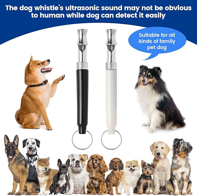 2 Pack Dog Whistle - Dog Whistle to Stop Barking Neighbor's Dog & Long Range Recall, Adjustable Ultrasonic Silent Dog Whistle with Lanyard for Training Recall, Professional Obedience (Black & White)